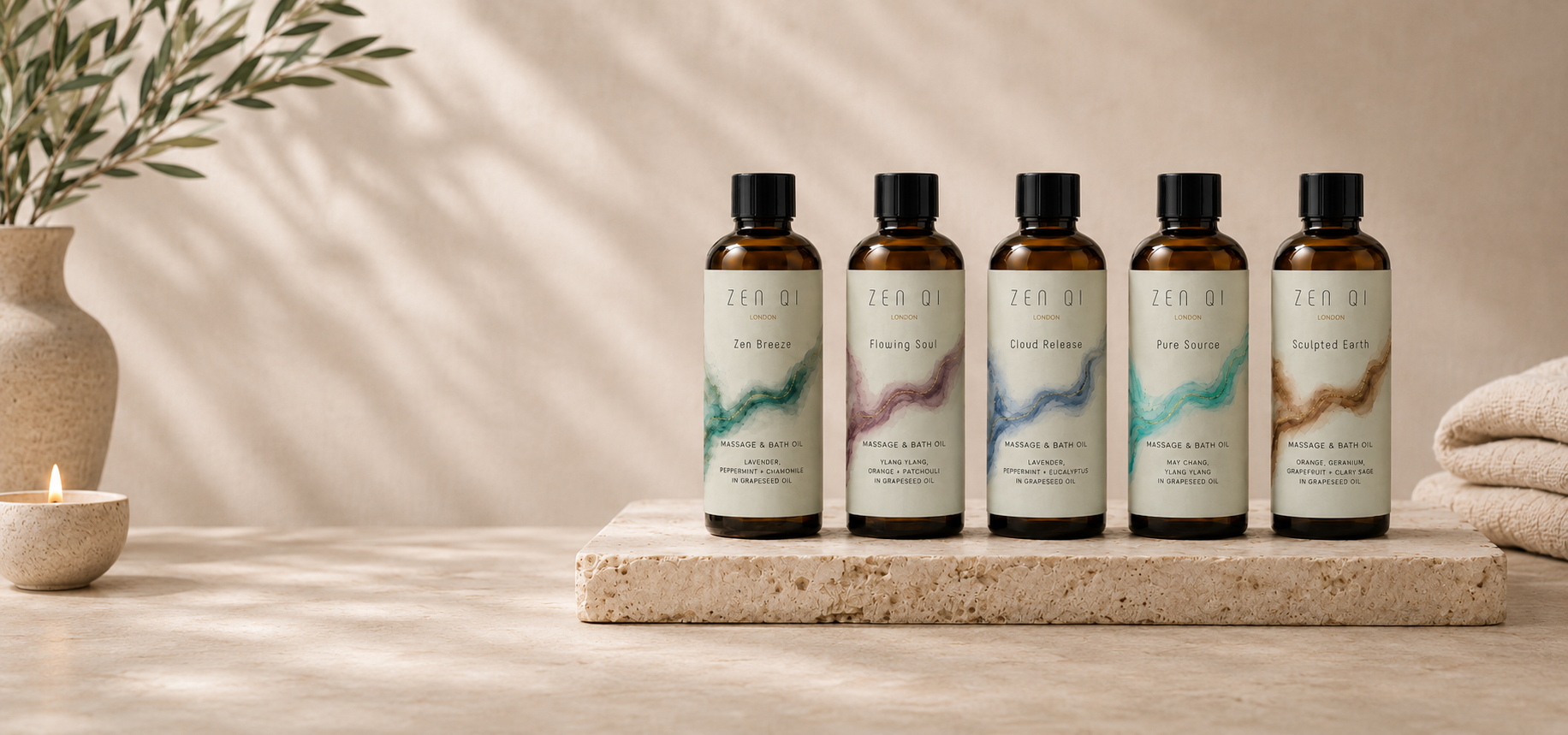 Zen Qi massage and bath oil collection