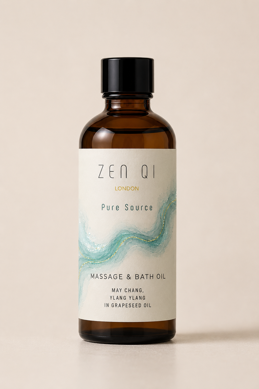 Pure Source Zen Qi massage and bath oil bottle