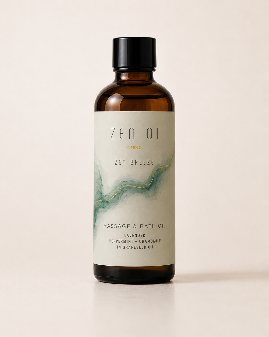 Zen Breeze Zen Qi massage and bath oil bottle